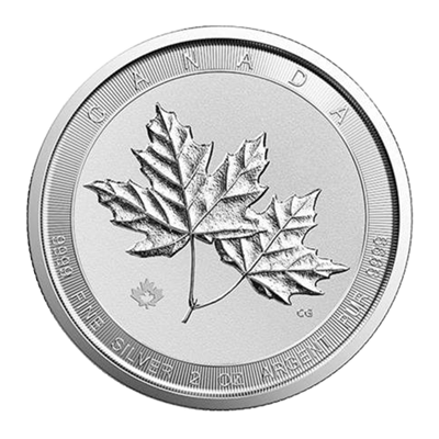 A picture of a 2 oz Silver Twin Maples Coin (2021)